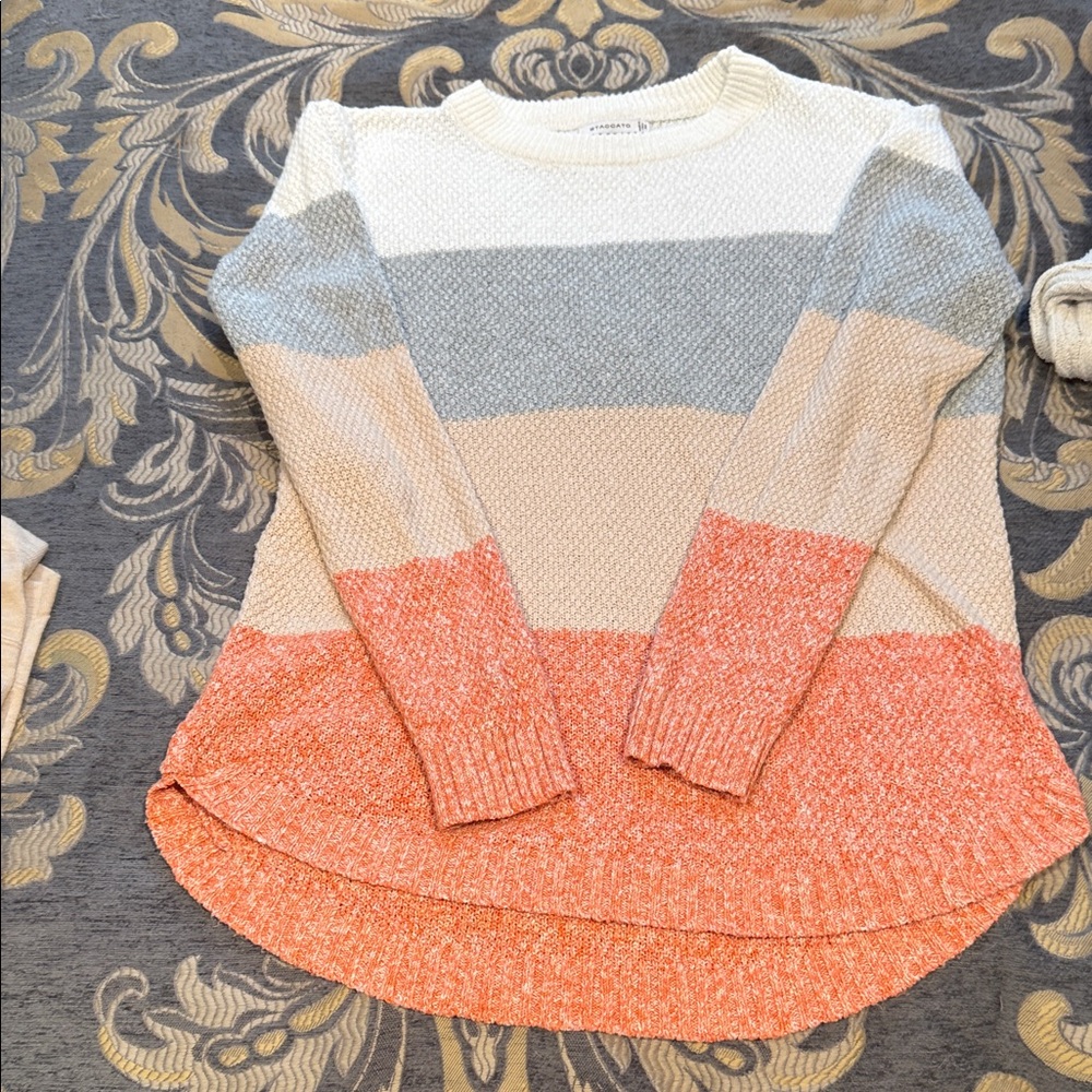 Staccato Multicolor Knit Sweater - Cream, Gray, and Orange